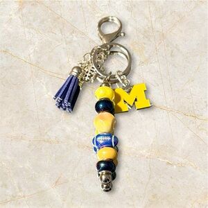 University of Michigan Wolverines Beaded Keychain Purse Charm Handmade